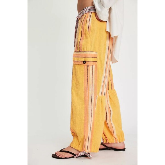 Free People Costa Pants Wide-Leg Yarn-Dyed Stripe Printed Cotton S New 284110 - Picture 4 of 8